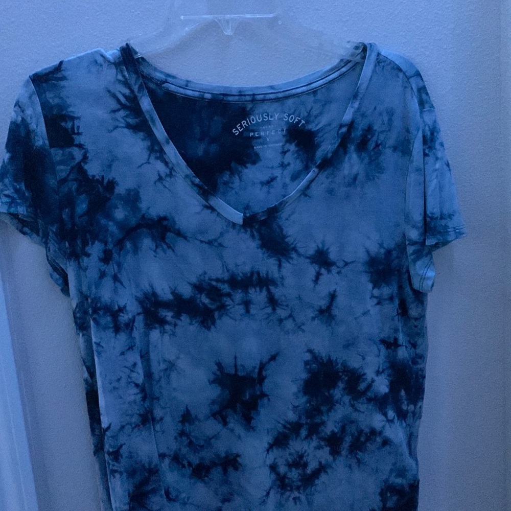 Light blue and navy blue Aero shirt.